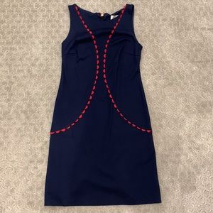 Lesley Evers navy dress with red embroidery